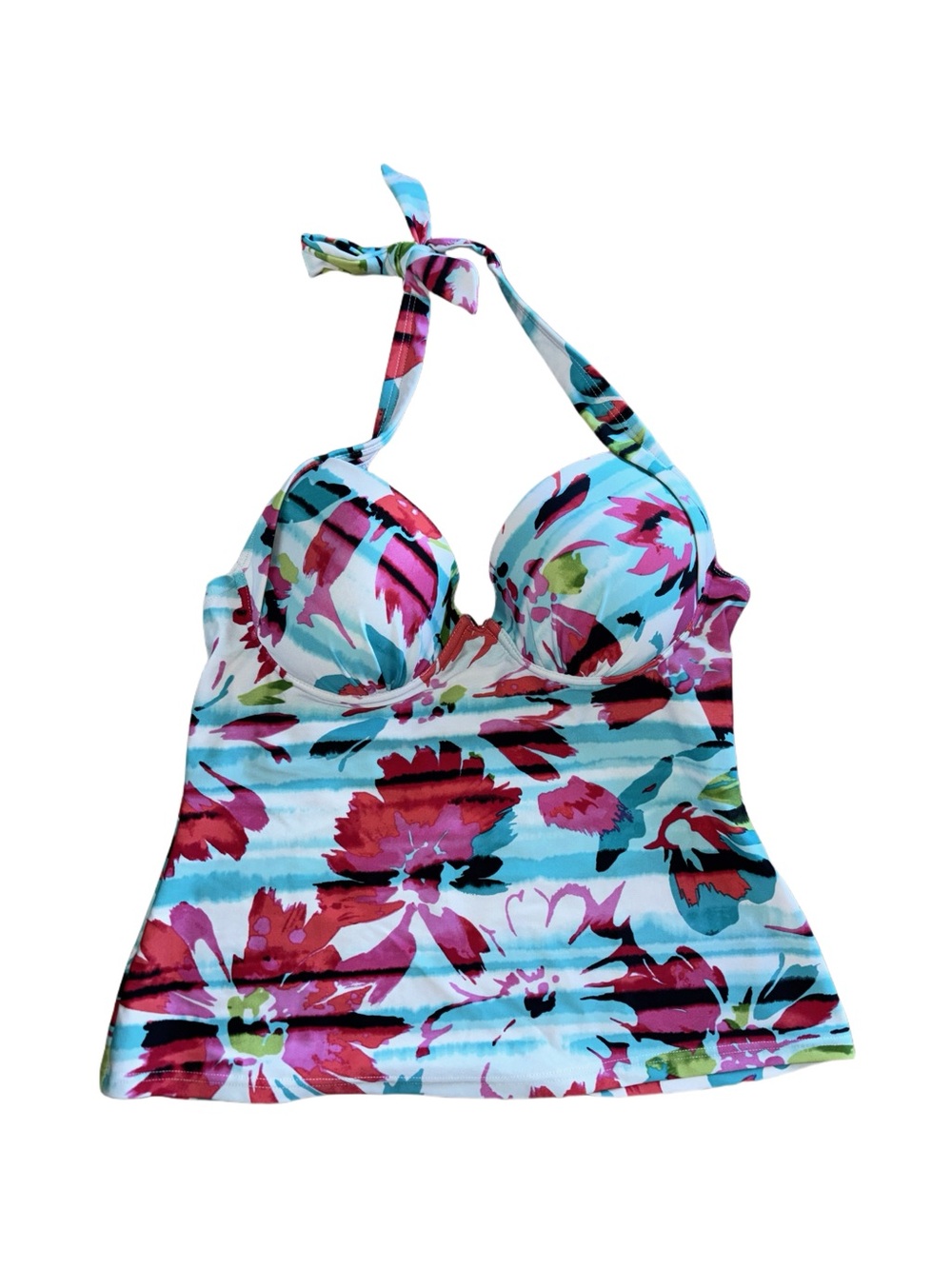 Croft & Barrow Floral Push Up Swim Top Blue Pink Tropical Resortwear Beach Sz 12